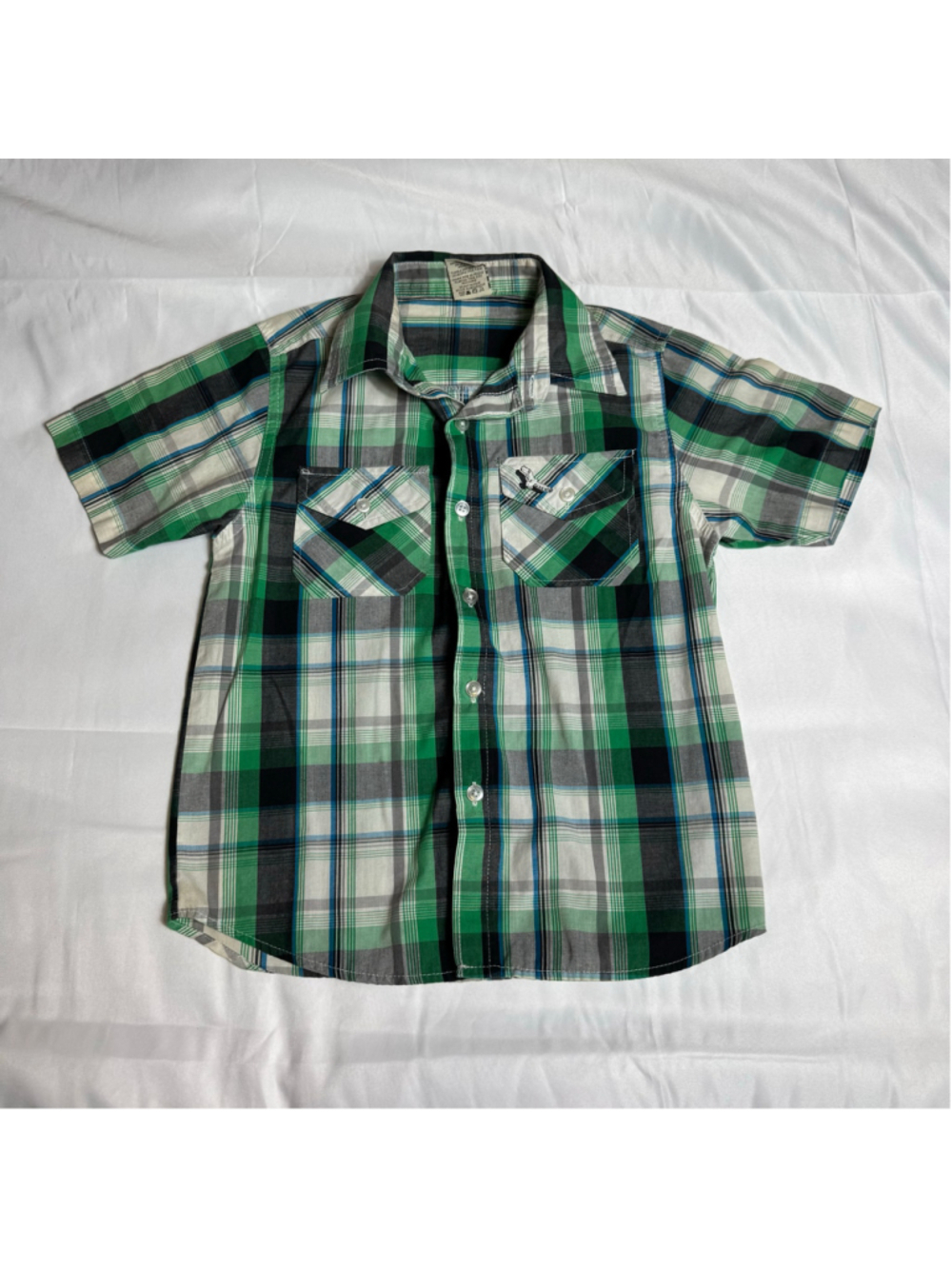 Boys American Hawk Button Down Shirt Size 6 Green Black Plaid